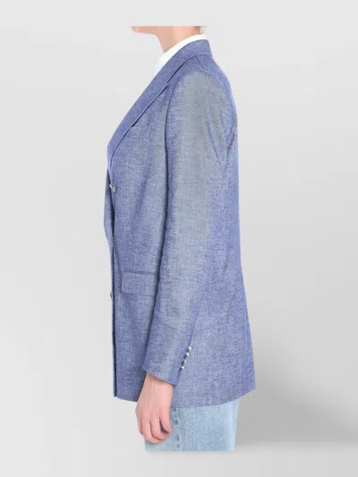 Tagliatore Double-breasted Cotton Jacket With Structured Shoulders In Blue
