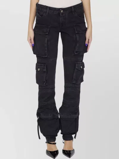 Attico Dark Wash Cargo Jeans With Logoed Buttons 15cm In Black