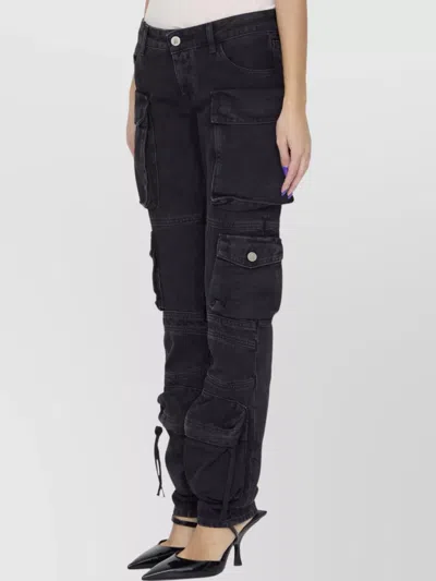 Attico Dark Wash Cargo Jeans With Logoed Buttons 15cm In Black