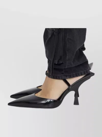 Attico Dark Wash Cargo Jeans With Logoed Buttons 15cm In Black