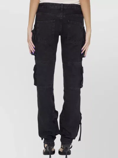 Attico Dark Wash Cargo Jeans With Logoed Buttons 15cm In Black