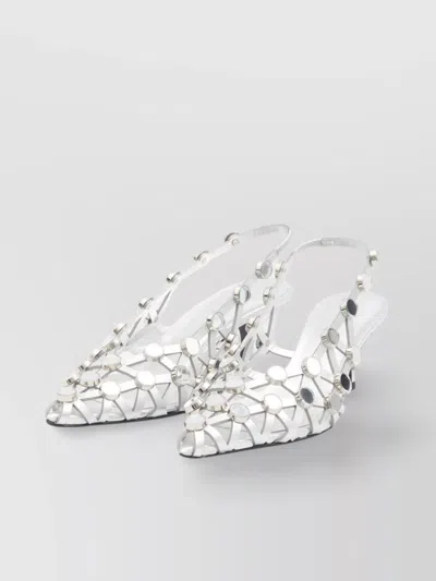 Attico Metallic Nappa Leather Slingback Pumps In White