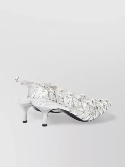 Attico Metallic Nappa Leather Slingback Pumps In White