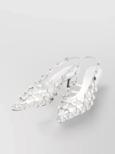 Attico Metallic Nappa Leather Slingback Pumps In White