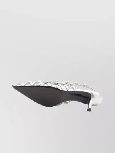 Attico Metallic Nappa Leather Slingback Pumps In White