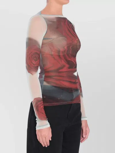 Jean Paul Gaultier Rose Mesh Floral Top In Brown