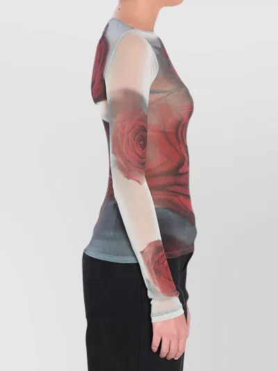 Jean Paul Gaultier Rose Mesh Floral Top In Brown