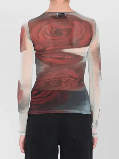 Jean Paul Gaultier Rose Mesh Floral Top In Brown