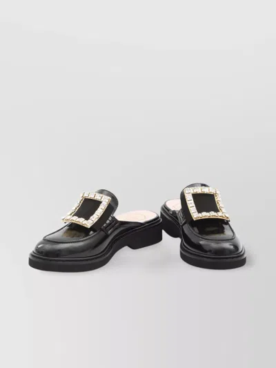Roger Vivier Crystal Buckle Rangers Mules In Black