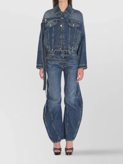 Jean Paul Gaultier Cropped Oversized Denim Jacket With Classic Collar In Animal Print