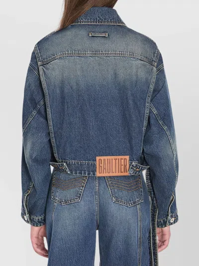 Jean Paul Gaultier Cropped Oversized Denim Jacket With Classic Collar In Animal Print