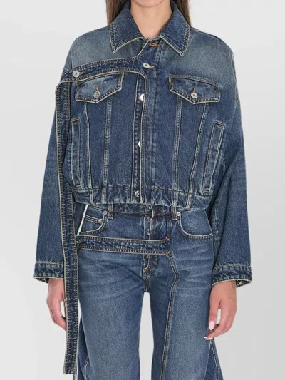 Jean Paul Gaultier Cropped Oversized Denim Jacket With Classic Collar In Animal Print