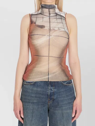 Jean Paul Gaultier Printed Tulle The Fire Tank Top In Neutral
