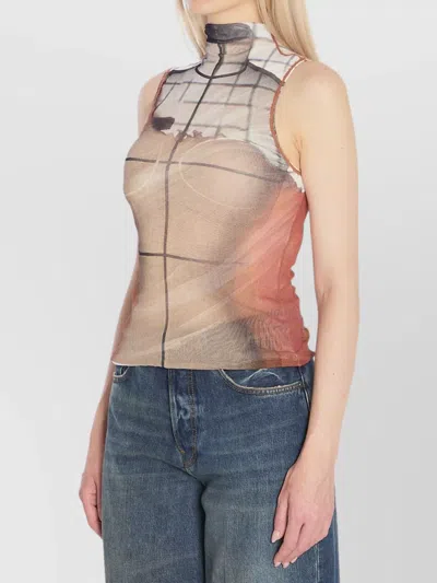 Jean Paul Gaultier Printed Tulle The Fire Tank Top In Neutral