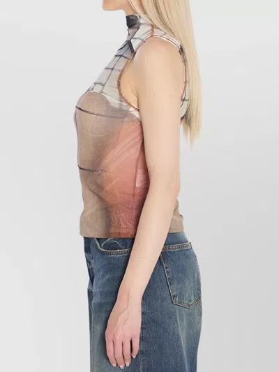 Jean Paul Gaultier Printed Tulle The Fire Tank Top In Neutral