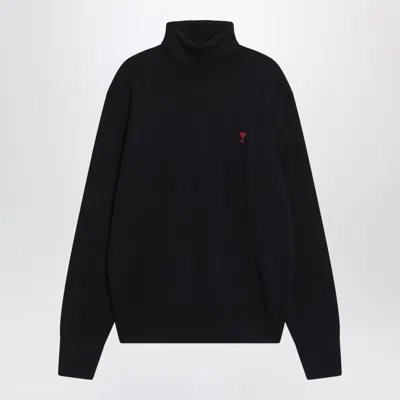 Ami Alexandre Mattiussi Ami Paris Ami De Coeur Midnight Blue Turtleneck In Black