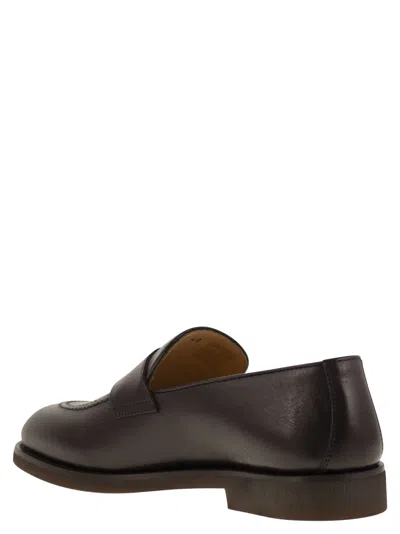 Brunello Cucinelli Leather Slip-on Loafers Rubber Sole In Burgundy