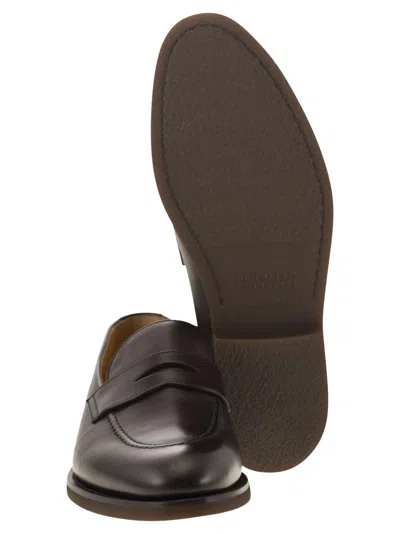 Brunello Cucinelli Leather Slip-on Loafers Rubber Sole In Burgundy