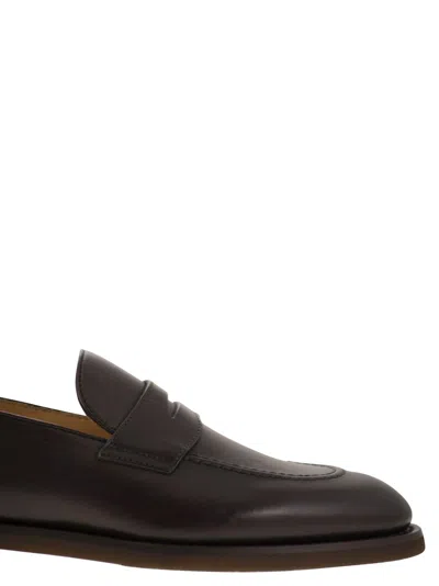 Brunello Cucinelli Leather Slip-on Loafers Rubber Sole In Burgundy