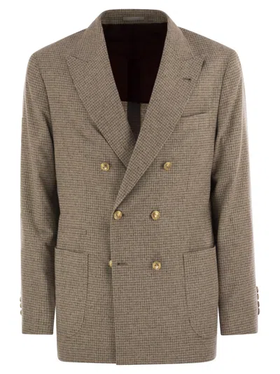 Brunello Cucinelli Men One-and-a-half Breasted Deconstructed Jacket In Checked Flannel In White