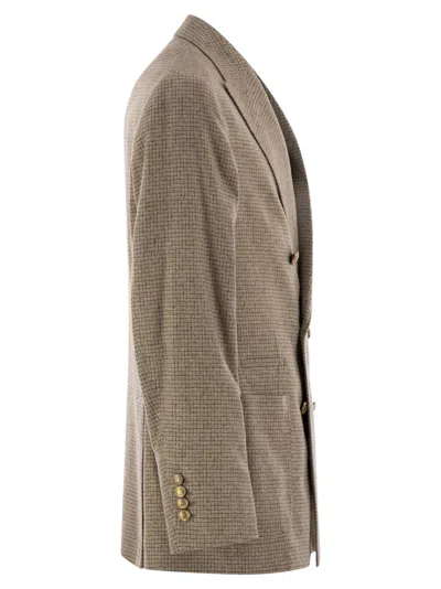 Brunello Cucinelli Men One-and-a-half Breasted Deconstructed Jacket In Checked Flannel In White