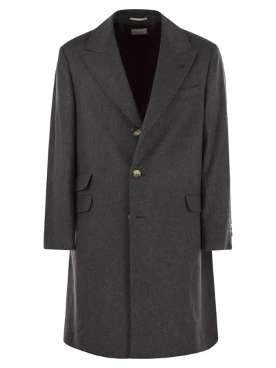 Brunello Cucinelli Men Wool And Cashmere Coat In Gray