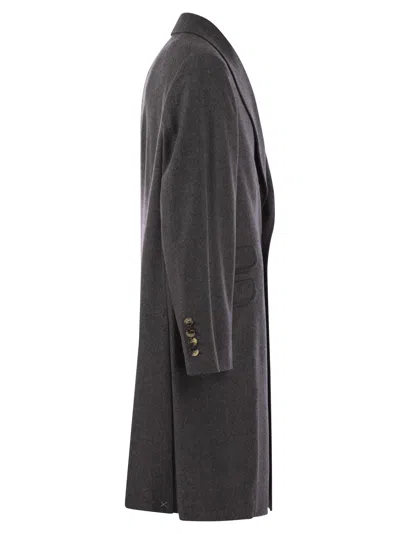 Brunello Cucinelli Men Wool And Cashmere Coat In Gray