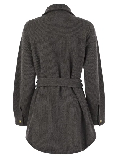 Brunello Cucinelli Belted Cardigan In Gray