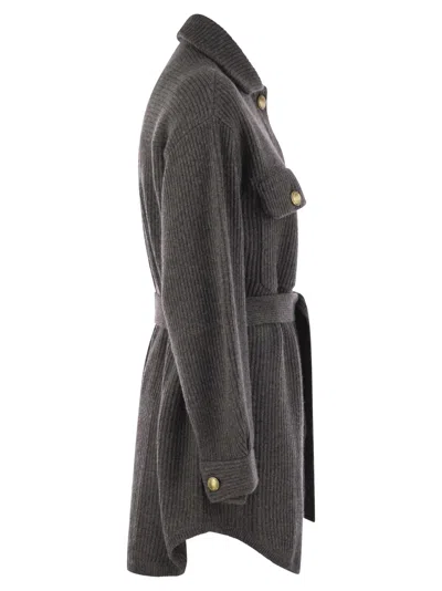 Brunello Cucinelli Belted Cardigan In Gray