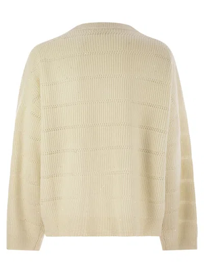 Brunello Cucinelli Ivory Diamond Cashmere And Wool Sweater In Neutral