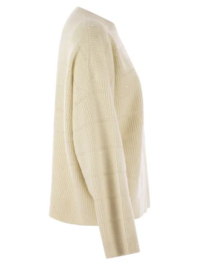 Brunello Cucinelli Ivory Diamond Cashmere And Wool Sweater In Neutral