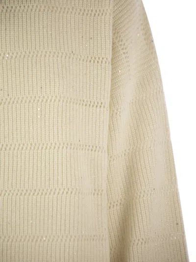 Brunello Cucinelli Ivory Diamond Cashmere And Wool Sweater In Neutral