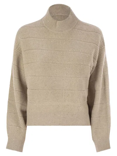 Brunello Cucinelli Cashmere And Wool Turtleneck Sweater In Brown