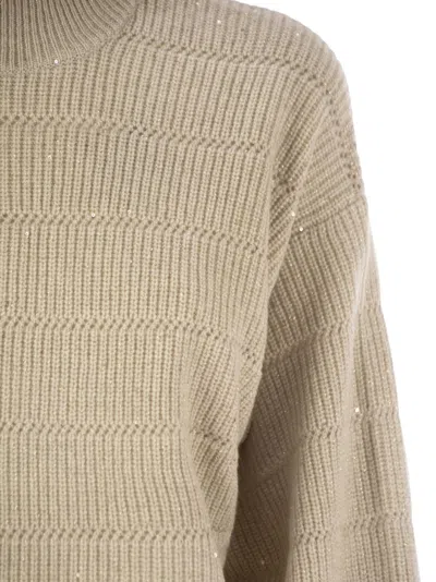 Brunello Cucinelli Cashmere And Wool Turtleneck Sweater In Brown