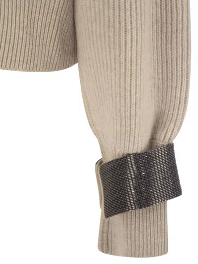 Brunello Cucinelli Monile Cuffs Sweater Sweaters And Cardigans Beige In Gray