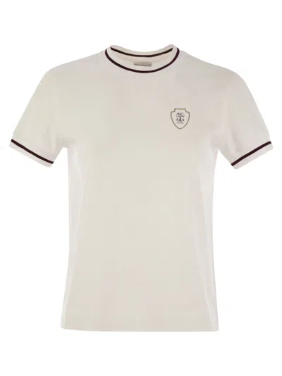 Brunello Cucinelli Patch Logo T-shirt With Contrast Trim In White