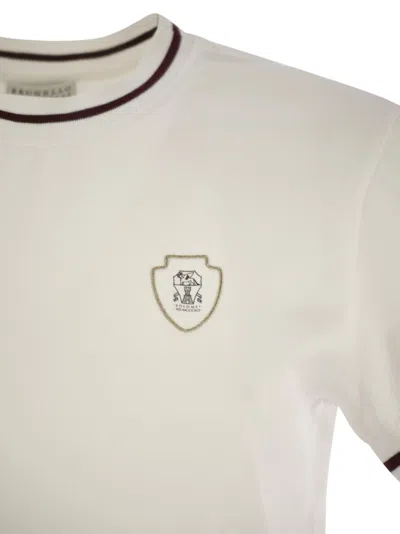Brunello Cucinelli Patch Logo T-shirt With Contrast Trim In White