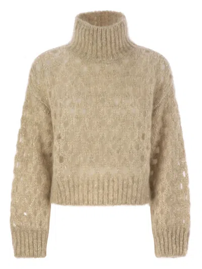 Brunello Cucinelli Women Dazzling Net Turtleneck Sweater Made Of Mohair And Wool Wispy In Multi