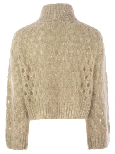 Brunello Cucinelli Women Dazzling Net Turtleneck Sweater Made Of Mohair And Wool Wispy In Multi