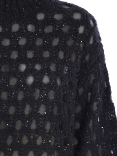 Brunello Cucinelli Dazzling Net Turtleneck Sweater Made Of Mohair And Wool Wispy In Blue