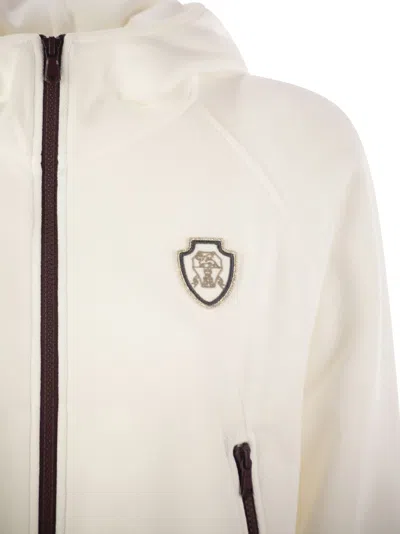 Brunello Cucinelli White Sweatshirt With Fixed Hood And Logo Patch On The Front In Cotton Blend Woman In White