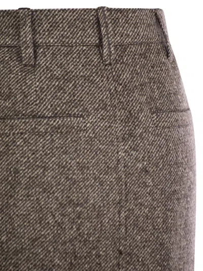 Brunello Cucinelli Wool And Silk Mélange Diagonal Sartorial Pencil Skirt With Monili In Brown