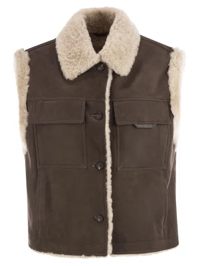 Brunello Cucinelli Sleeveless Shearling Outerwear In Brown