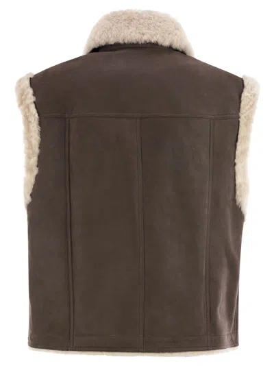 Brunello Cucinelli Sleeveless Shearling Outerwear In Brown