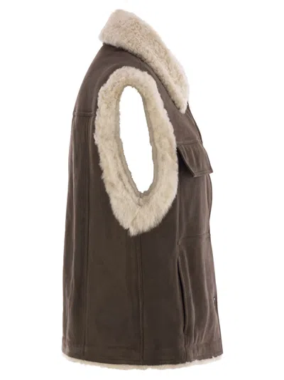 Brunello Cucinelli Sleeveless Shearling Outerwear In Brown