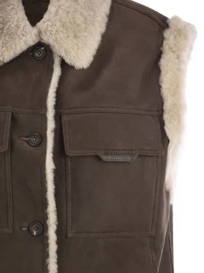 Brunello Cucinelli Sleeveless Shearling Outerwear In Brown