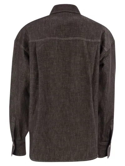 Brunello Cucinelli Cotton Blend Shirt Metallic Finish In Black