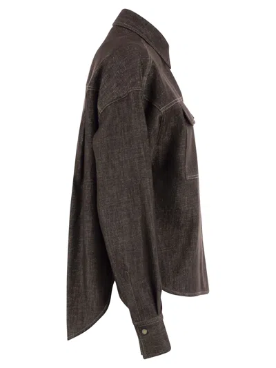 Brunello Cucinelli Cotton Blend Shirt Metallic Finish In Black