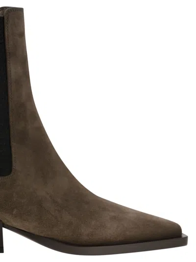 Brunello Cucinelli Brown Ankle Boots With Elastic Side Panel In Suede Woman In Brown