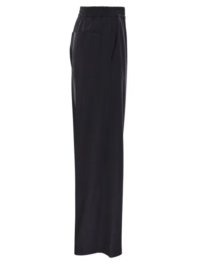 Brunello Cucinelli Blue Pants With Elastic Waist In Wool Blend Stretch Woman In Blue